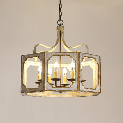 HMR - Lightelk French 8-Light Metal and Wood Chandelier in Antique Gray and Gold