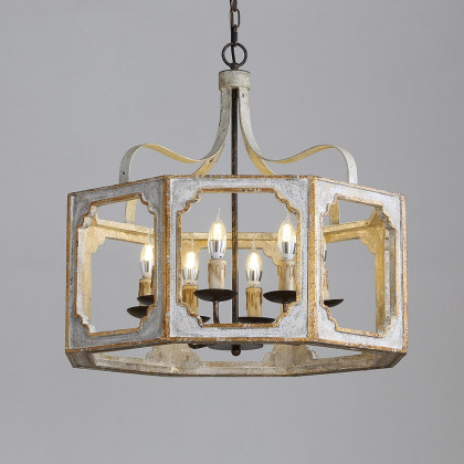 HMR - Lightelk French 8-Light Metal and Wood Chandelier in Antique Gray and Gold