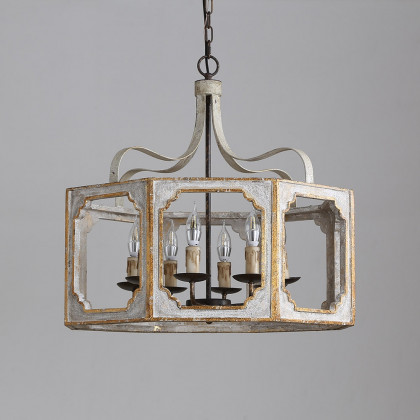 HMR - Lightelk French 8-Light Metal and Wood Chandelier in Antique Gray and Gold