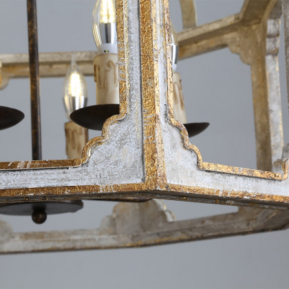 HMR - Lightelk French 8-Light Metal and Wood Chandelier in Antique Gray and Gold