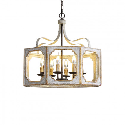 HMR - Lightelk French 8-Light Metal and Wood Chandelier in Antique Gray and Gold