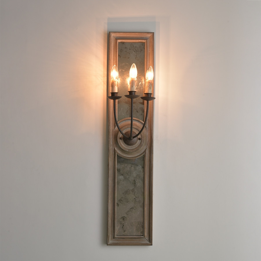 HMR - Candle 3-Light Mirrored Wall Sconce in Wood and Metal