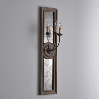 HMR - Candle 3-Light Mirrored Wall Sconce in Wood and Metal