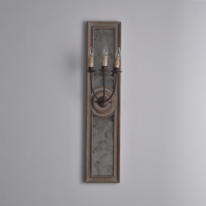 HMR - Candle 3-Light Mirrored Wall Sconce in Wood and Metal