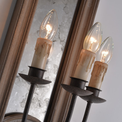 HMR - Candle 3-Light Mirrored Wall Sconce in Wood and Metal