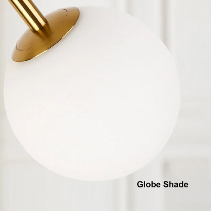 HMR - 60" Arc Floor Lamp with Shelf with Glass Shade and Marble Base in Gold