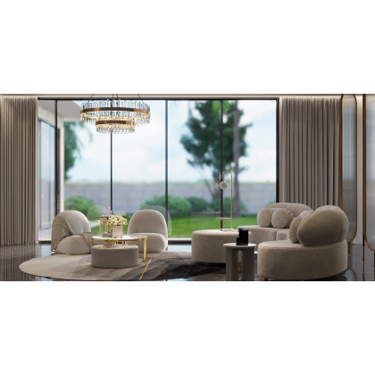 HMR - 60" Arc Floor Lamp with Shelf with Glass Shade and Marble Base in Gold