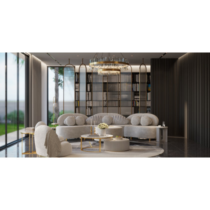 HMR - 60" Arc Floor Lamp with Shelf with Glass Shade and Marble Base in Gold