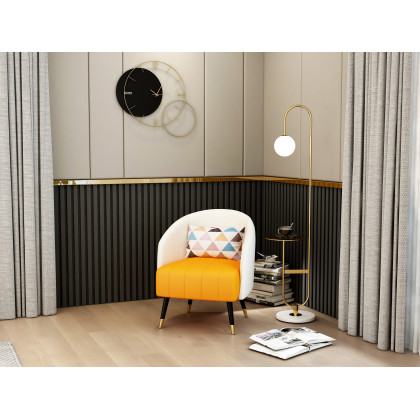 HMR - 60" Arc Floor Lamp with Shelf with Glass Shade and Marble Base in Gold
