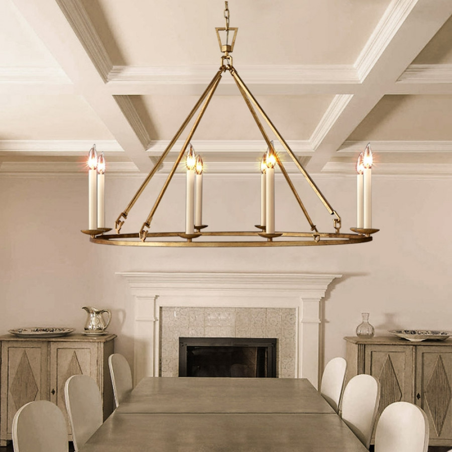 HMR - Rustic Candle Round Chandelier for Living Room in 8-Light
