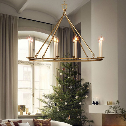 HMR - Rustic Candle Round Chandelier for Living Room in 8-Light