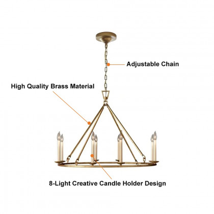 HMR - Rustic Candle Round Chandelier for Living Room in 8-Light