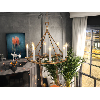 HMR - Rustic Candle Round Chandelier for Living Room in 8-Light