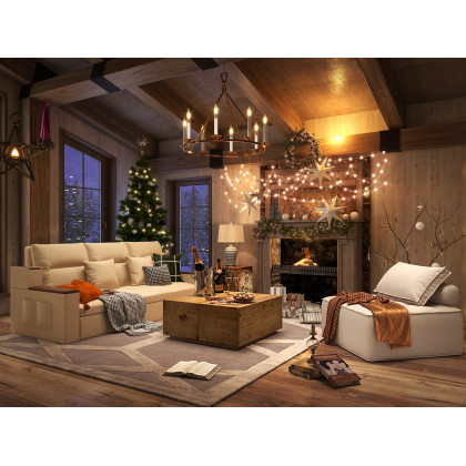 HMR - Rustic Candle Round Chandelier for Living Room in 8-Light