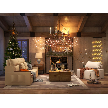 HMR - Rustic Candle Round Chandelier for Living Room in 8-Light