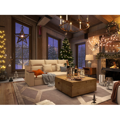 HMR - Rustic Candle Round Chandelier for Living Room in 8-Light