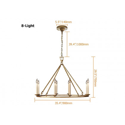 HMR - Rustic Candle Round Chandelier for Living Room in 8-Light