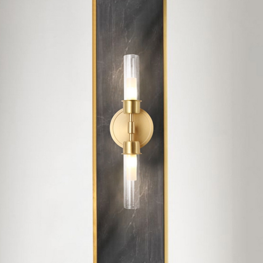 HMR - Brass 2-Light Wall Sconce for Bedroom in 15.4"L
