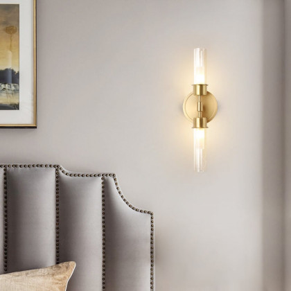 HMR - Brass 2-Light Wall Sconce for Bedroom in 15.4"L