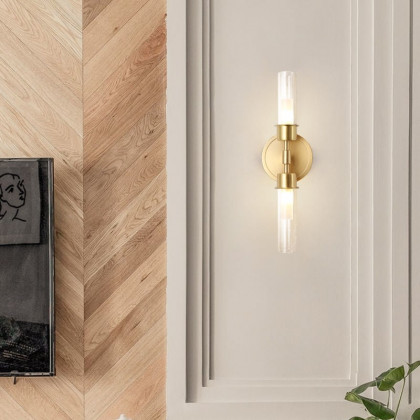 HMR - Brass 2-Light Wall Sconce for Bedroom in 15.4"L