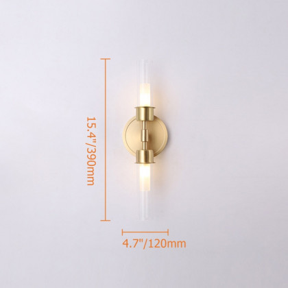HMR - Brass 2-Light Wall Sconce for Bedroom in 15.4"L