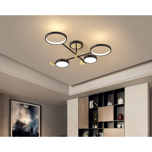 HMR Modern Semi Flush Mount Lighting Ceiling Light Fixture LED Ring - Black, 4 Light