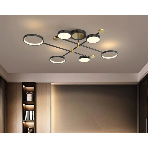HMR Modern Semi Flush Mount Lighting Ceiling Light Fixture LED Ring - Black, 6 Light