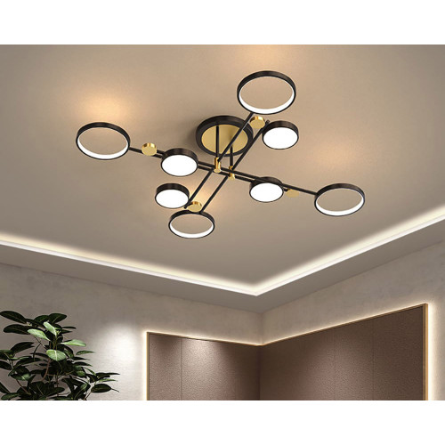 HMR Modern Semi Flush Mount Lighting Ceiling Light Fixture LED Ring - Black, 8 Light