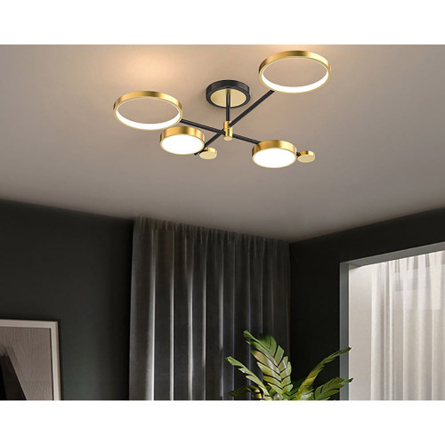 HMR Modern Semi Flush Mount Lighting Ceiling Light Fixture LED Ring - Gold, 4 Light