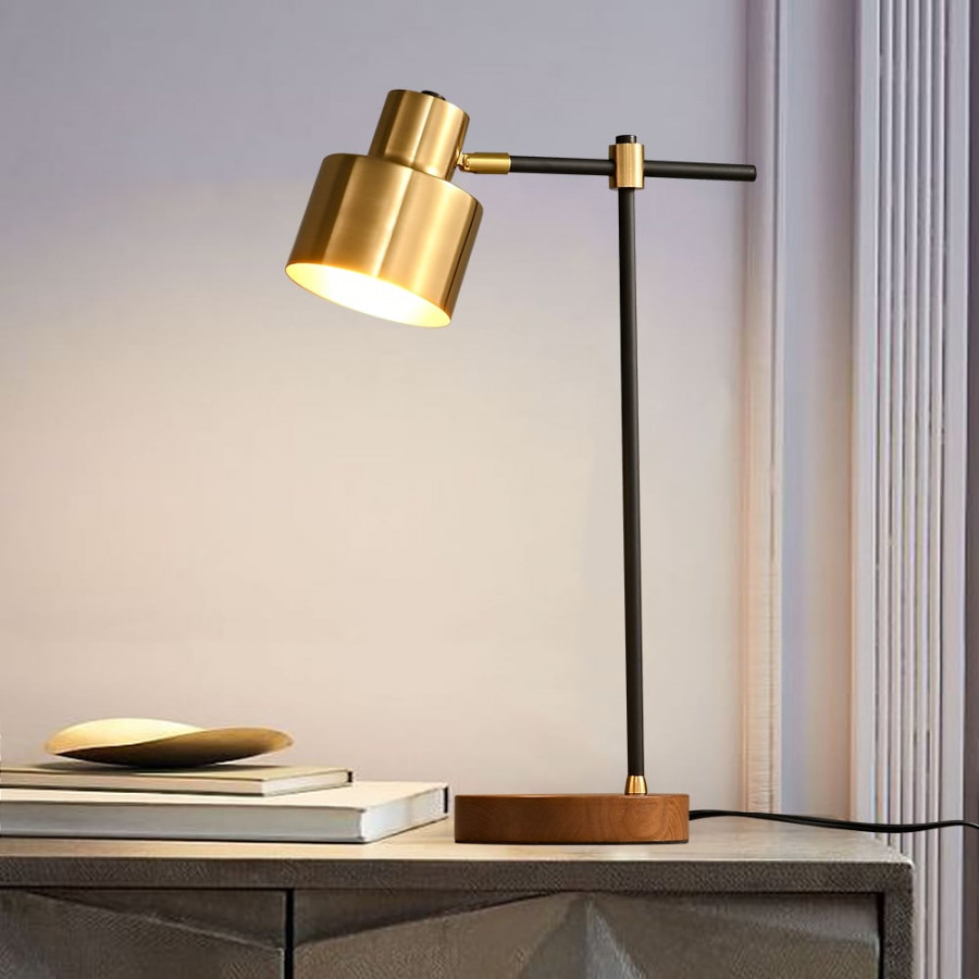 HMR - Table Lamp with Wireless Charger USB 1-Light in Black and Gold