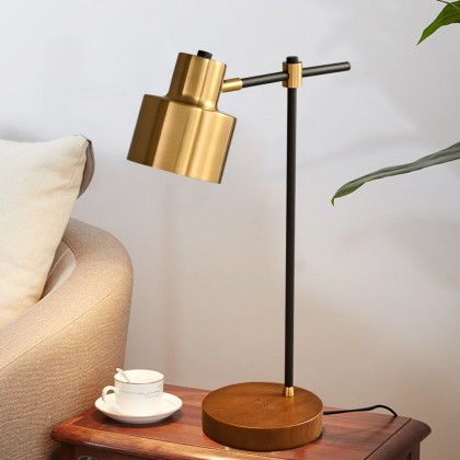 HMR - Table Lamp with Wireless Charger USB 1-Light in Black and Gold