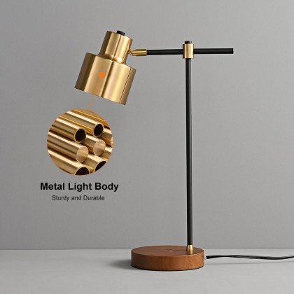 HMR - Table Lamp with Wireless Charger USB 1-Light in Black and Gold
