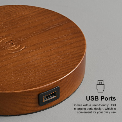 HMR - Table Lamp with Wireless Charger USB 1-Light in Black and Gold