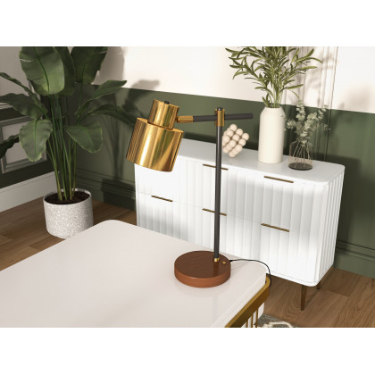 HMR - Table Lamp with Wireless Charger USB 1-Light in Black and Gold