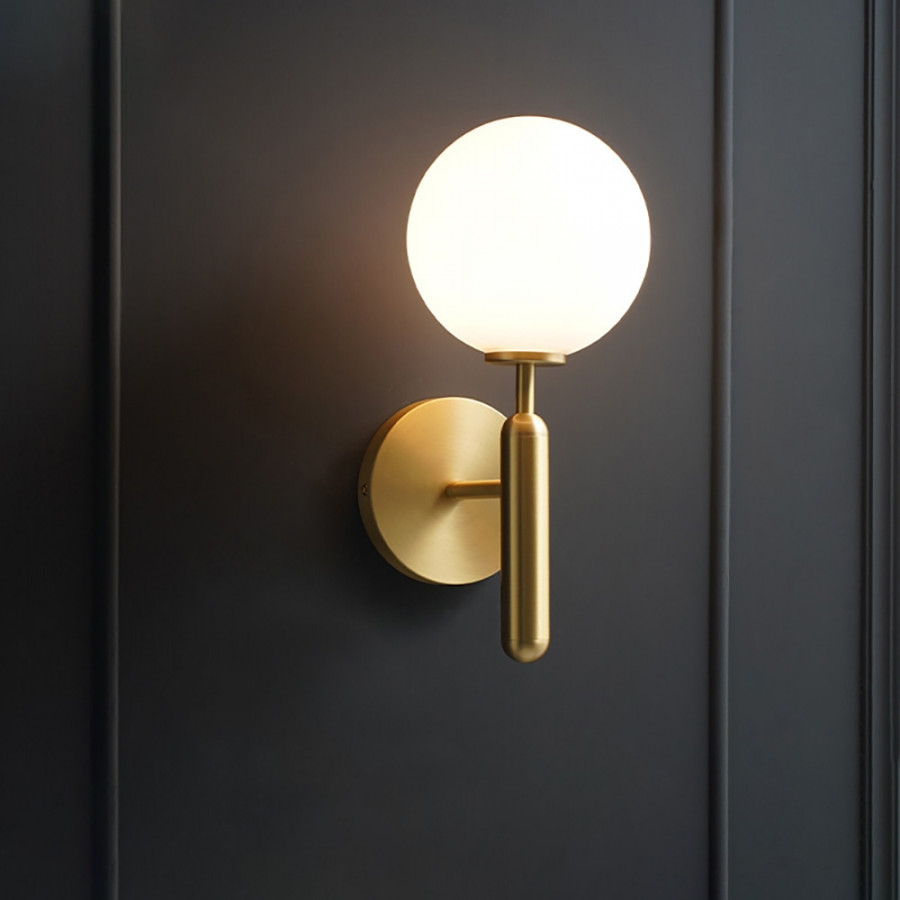 HMR - LED Globe Indoor Wall Sconce in White and Gold, Glass