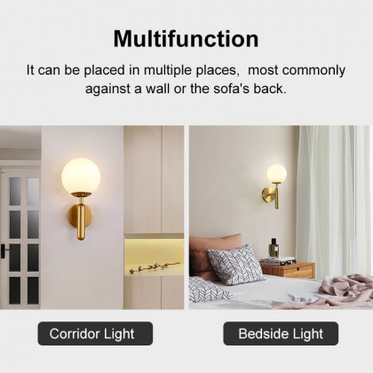 HMR - LED Globe Indoor Wall Sconce in White and Gold, Glass