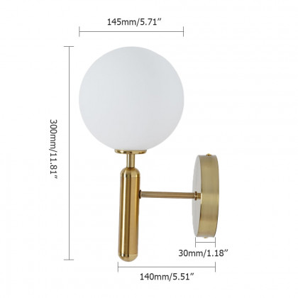 HMR - LED Globe Indoor Wall Sconce in White and Gold, Glass