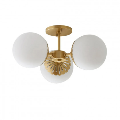 HMR - 3-Light Semi Flush Mount Light with Globe Shade in Gold