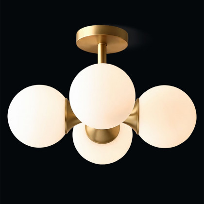 HMR - Globerg 4-Light Semi-Flush Mount Globe Shade Chandelier in Brass