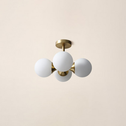 HMR - Globerg 4-Light Semi-Flush Mount Globe Shade Chandelier in Brass