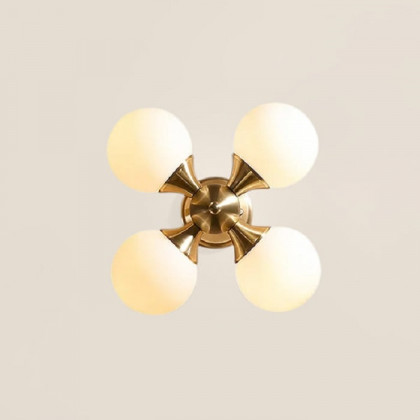 HMR - Globerg 4-Light Semi-Flush Mount Globe Shade Chandelier in Brass