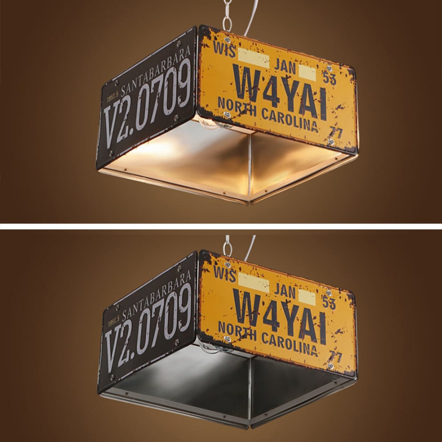 HMR Industrial Square 3-Light Pendant Light - Orange, Style B