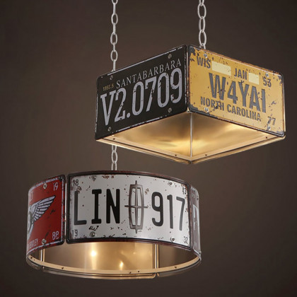 HMR Industrial Square 3-Light Pendant Light - Orange, Style B
