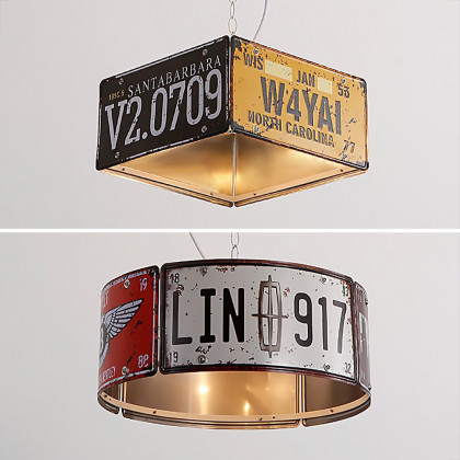 HMR Industrial Square 3-Light Pendant Light - Orange, Style B