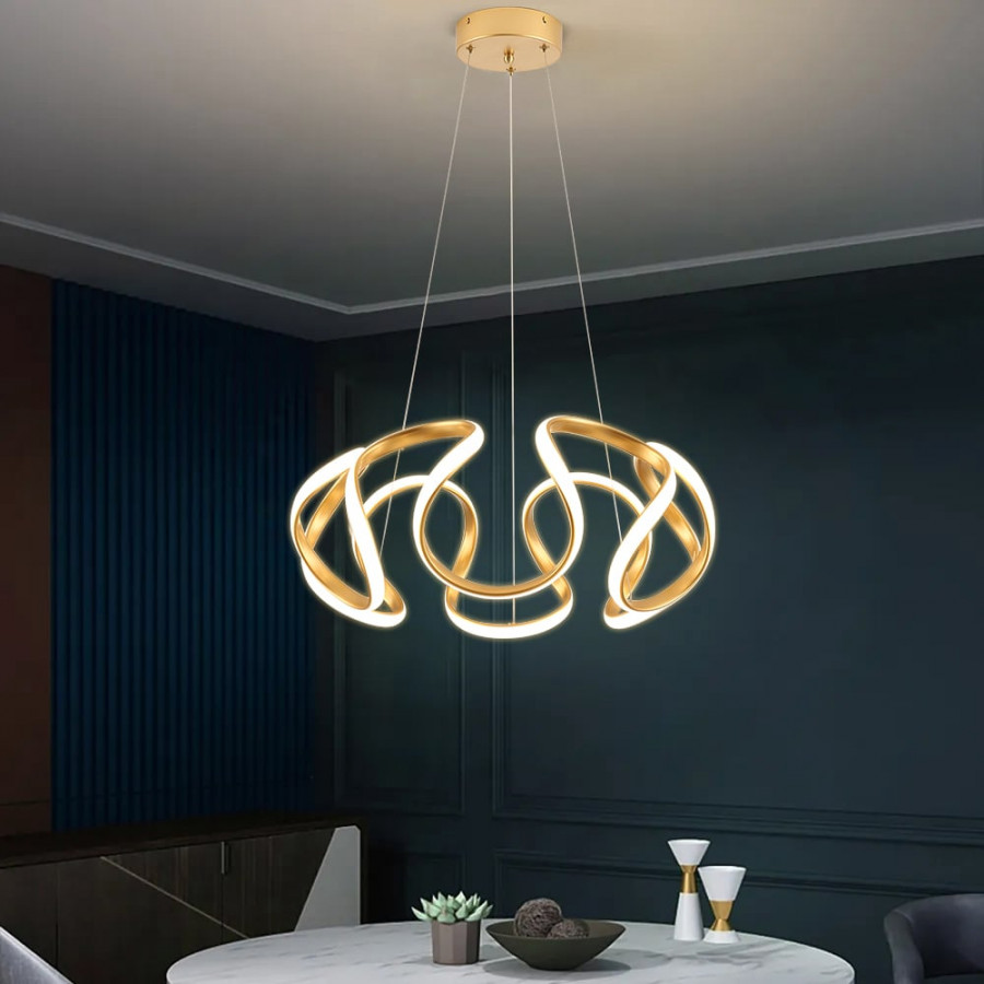HMR - Rola LED Unique Geometric Chandelier with Hanging Pendant Light in Gold