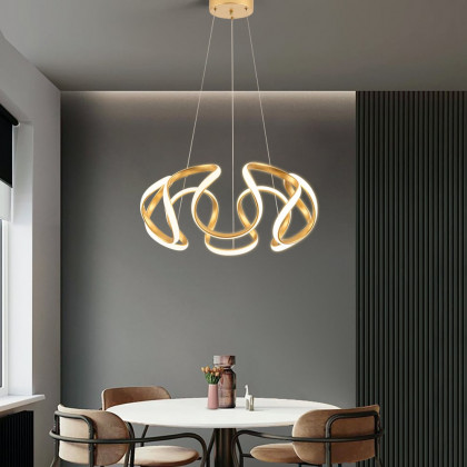 HMR - Rola LED Unique Geometric Chandelier with Hanging Pendant Light in Gold