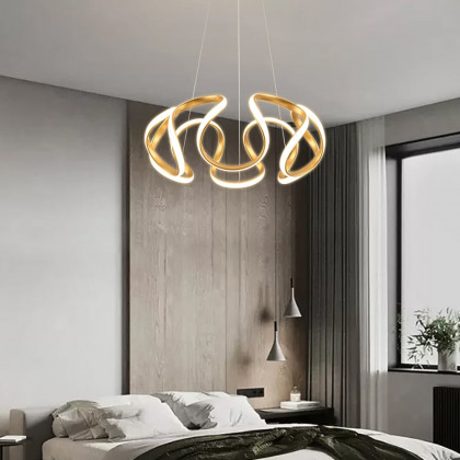 HMR - Rola LED Unique Geometric Chandelier with Hanging Pendant Light in Gold