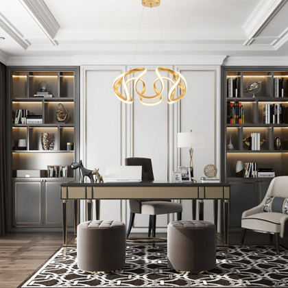 HMR - Rola LED Unique Geometric Chandelier with Hanging Pendant Light in Gold