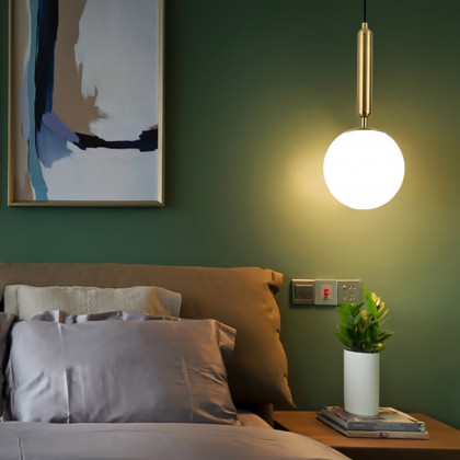 HMR - Modern LED Globe Single Pendant Light in White and Gold