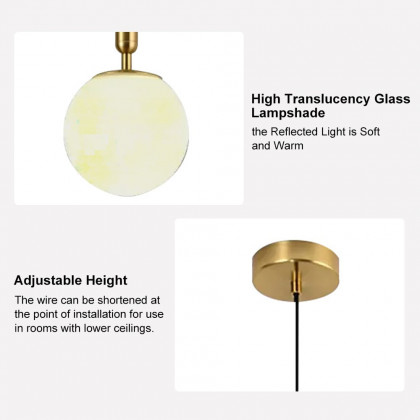 HMR - Modern LED Globe Single Pendant Light in White and Gold